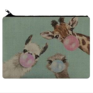 Ostrich Llama giraffe Canvas makeup bag. NWOT